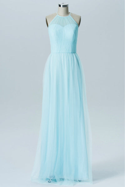 Sweet Light Blue Halter Tulle Bridesmaid Dress