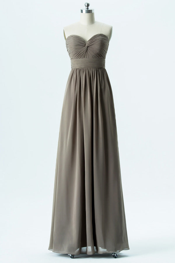 grey j crew bridesmaid dresses Sweetheart Taupe Pleated Bodice Long Bridesmaid Dress – FancyVestido