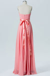 Pleated Bodice Coral Chiffon Bridesmaid Dress