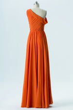 Burnt Orange One Shoulder Pleated Bridesmaid Dress