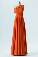 Burnt Orange One Shoulder Pleated Bridesmaid Dress