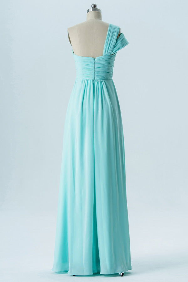 Double Straps One Shoulder Mint Blue Bridesmaid Dress