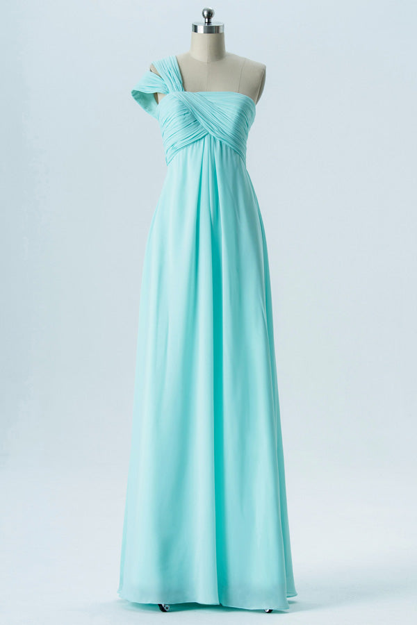 Double Straps One Shoulder Mint Blue Bridesmaid Dress