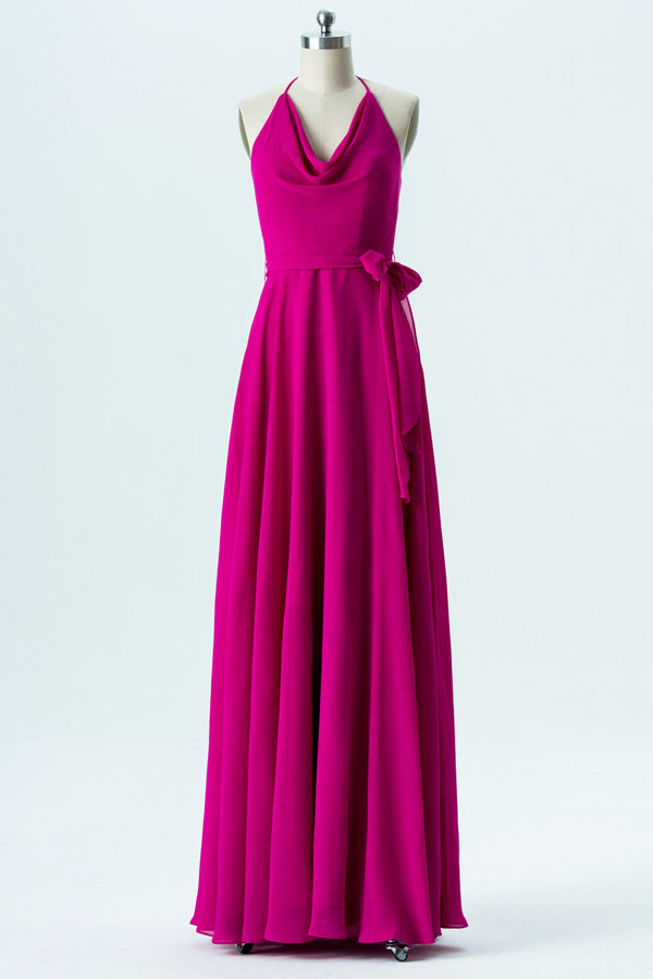 Halter Fuchsia Backless Long Bridesmaid Dress with Bow FancyVestido Halter Fuchsia Backless Long Bridesmaid Dress with Bow FancyVestido
