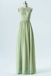 Sage Green Cutout Back Chiffon Bridesmaid Dress