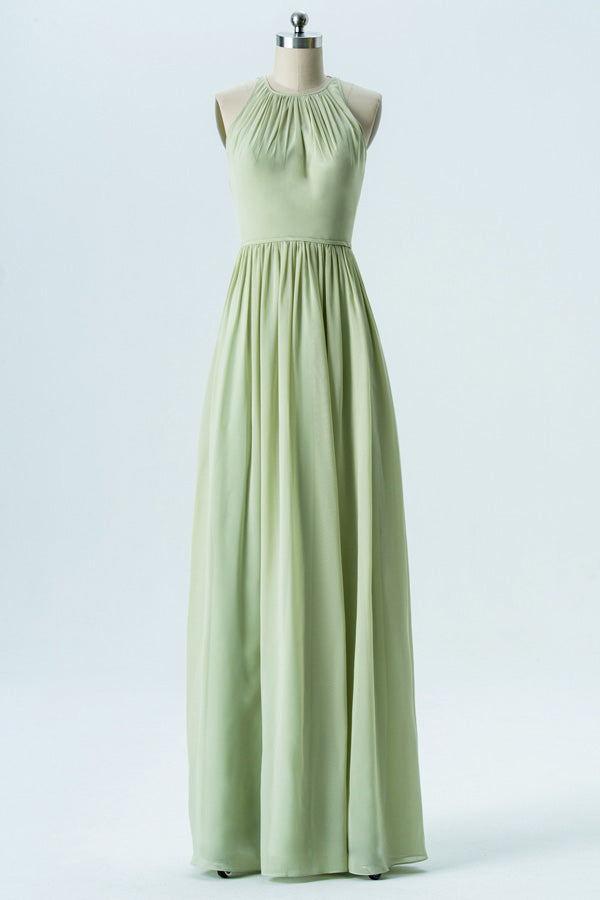 Sage Green Cutout Back Chiffon Bridesmaid Dress