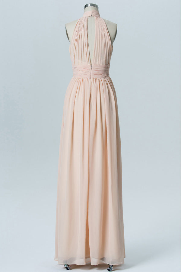 High Neck Peach Key Hole Chiffon Bridesmaid Dress FancyVestido High Neck Peach Key Hole Chiffon Bridesmaid Dress FancyVestido