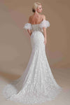 Sweetheart White Lace Mermaid Wedding Dress with Detachable Sleeves