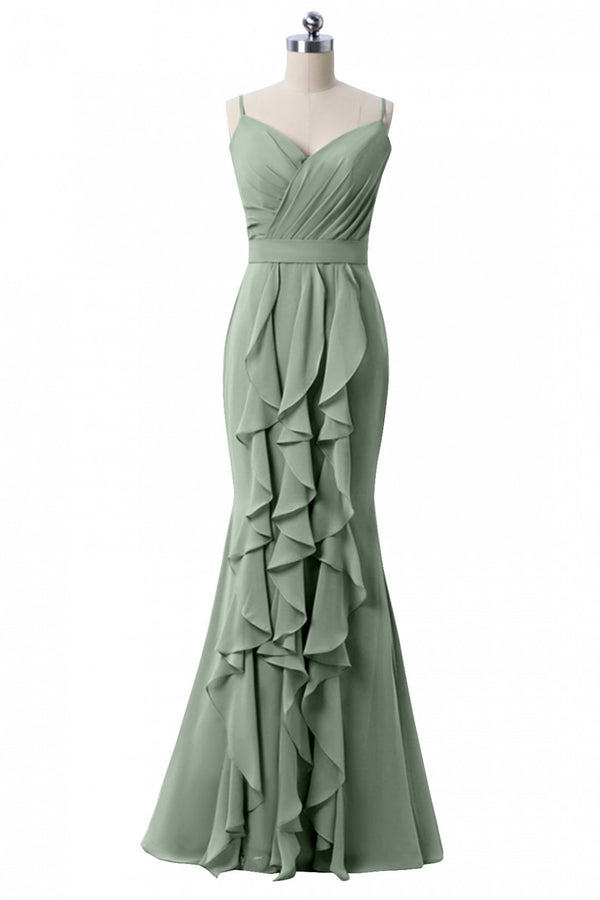 Mermaid Dusty Blue Chiffon Bridesmaid Dress with Ruffles