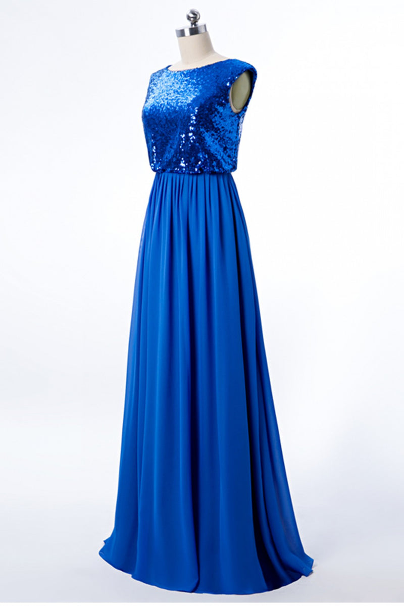 Royal Blue Blouson Bodice Long Bridesmaid Dress