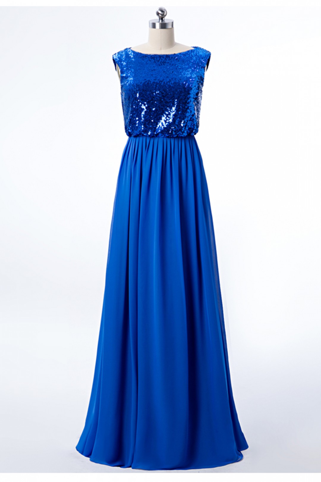 Royal Blue Blouson Bodice Long Bridesmaid Dress