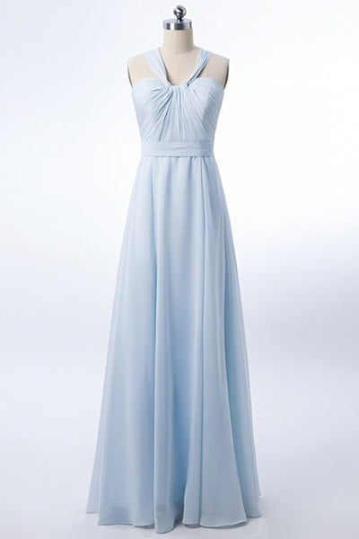 Halter Ice Blue Chiffon Long Bridesmaid Dress