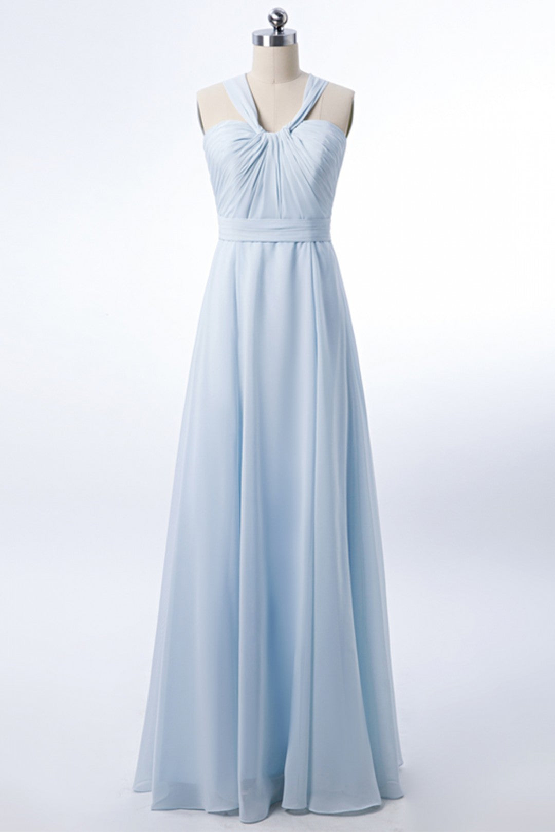 Halter Ice Blue Chiffon Long Bridesmaid Dress FancyVestido Halter Ice Blue Chiffon Long Bridesmaid Dress FancyVestido