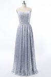 Criss Cross Back Silver Sequins Bridesmaid Dress