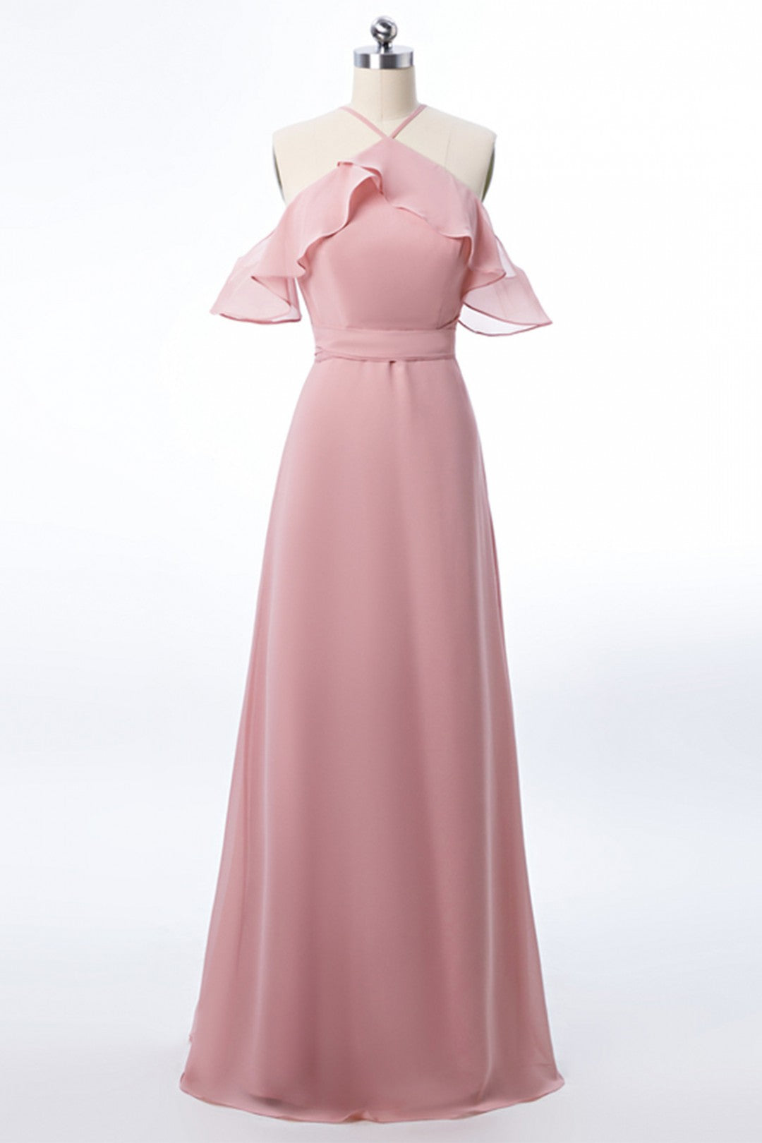 Blush Pink Halter Ruffles Long Bridesmaid Dress FancyVestido Blush Pink Halter Ruffles Long Bridesmaid Dress FancyVestido