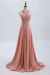 Criss Cross Straps Light Coral Pleated Bridesmaid Dress