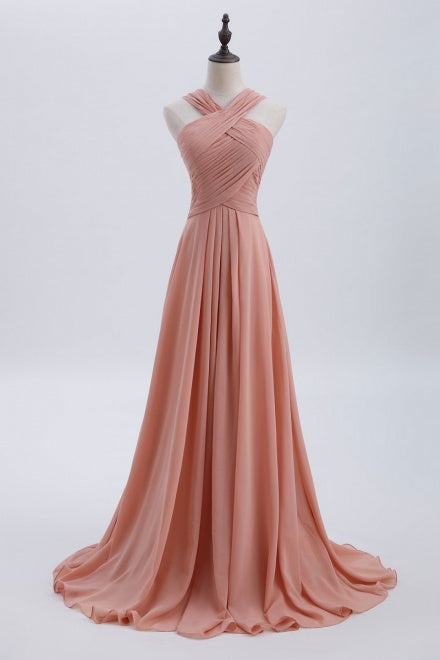 Criss Cross Straps Light Coral Pleated Bridesmaid Dress FancyVestido Criss Cross Straps Light Coral Pleated Bridesmaid Dress FancyVestido