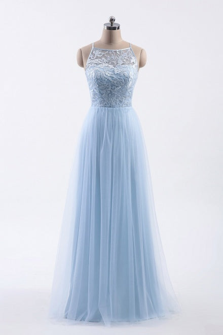 Cut Out Back Ice Blue Lace Bridesmaid Dress FancyVestido Cut Out Back Ice Blue Lace Bridesmaid Dress FancyVestido