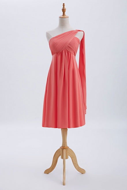 Empire Waist Coral One Shoulder Short Bridesmaid Dress FancyVestido Empire Waist Coral One Shoulder Short Bridesmaid Dress FancyVestido