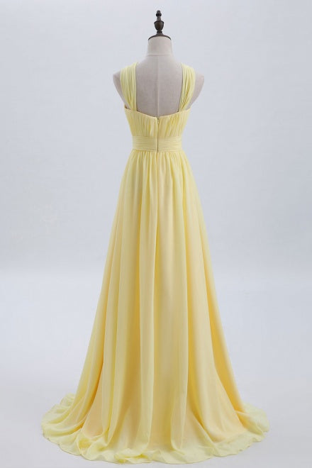 A-Line Yellow Chiffon Long Bridesmaid Dress FancyVestido A-Line Yellow Chiffon Long Bridesmaid Dress FancyVestido