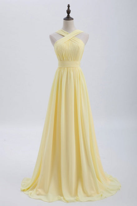 A-Line Yellow Chiffon Long Bridesmaid Dress