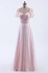 Bakcless Pink Cold Shoulder Tulle Bridesmaid Dress