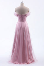 Off the Shoulder Dusty Rose Tulle Bridesmaid Dress