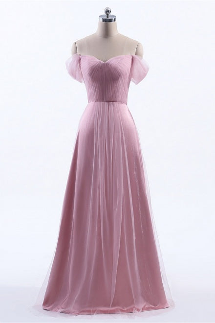 Off the Shoulder Dusty Rose Tulle Bridesmaid Dress