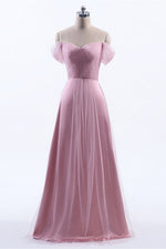 Off the Shoulder Dusty Rose Tulle Bridesmaid Dress