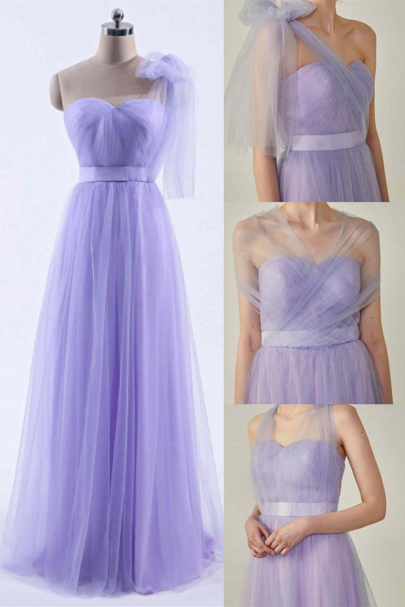 Simple Lavender Strapless Tulle Mismatch Bridesmaid Dress