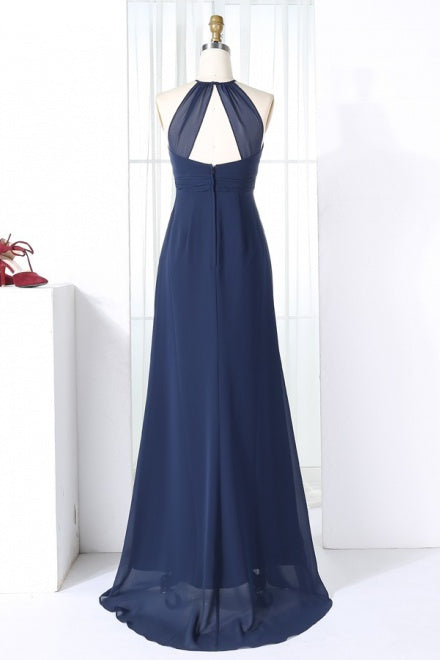 Chiffon Halter Navy Long Bridesmaid Dress US 2 Photo Color