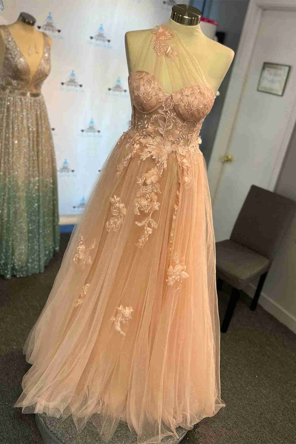 Pink Flowers Sweetheart Off-the-Shoulder A-Line Prom Dresses main image 0