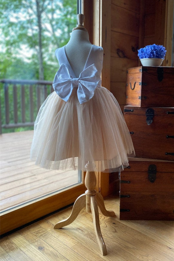 Cute Sage Green Flower Girl Dress with Bow