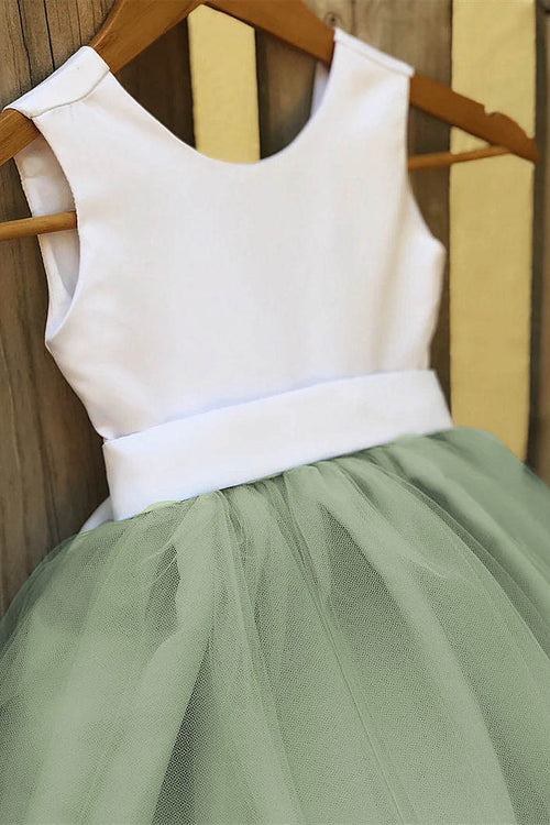 Cute Sage Green Flower Girl Dress with Bow