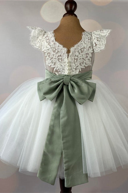 Adorable Ivory Lace Knee Length Flower Girl Dress