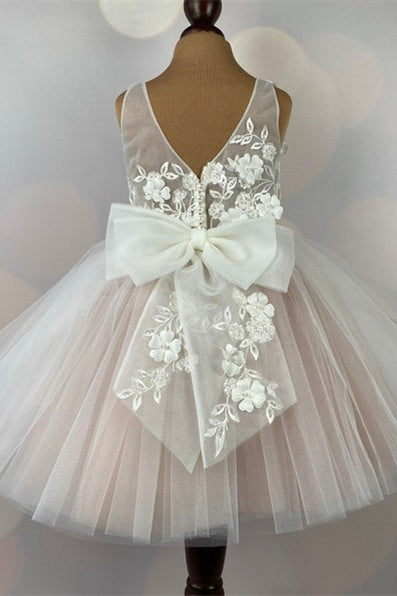Blush Cute Girl Party Dress with Flowers