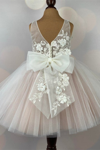 Blush Cute Girl Party Dress with Flowers