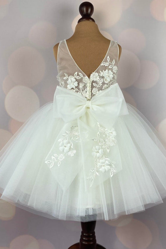 Delicate Lace Top Flower Girl Dress with Appliques