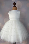 Cute Ivory Beaded Flower Girl Dress with Bow