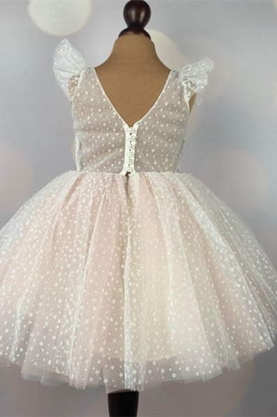 Adorable Blue Tulle Girl Pary Dress with Dots