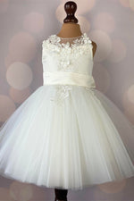 Cute Ivory Appliques Flower Girl Dress with Bow