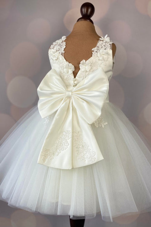 Cute Ivory Appliques Flower Girl Dress with Bow