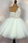 Sheer Lace Bodice Ivory One Shoulder Girl Party Dress