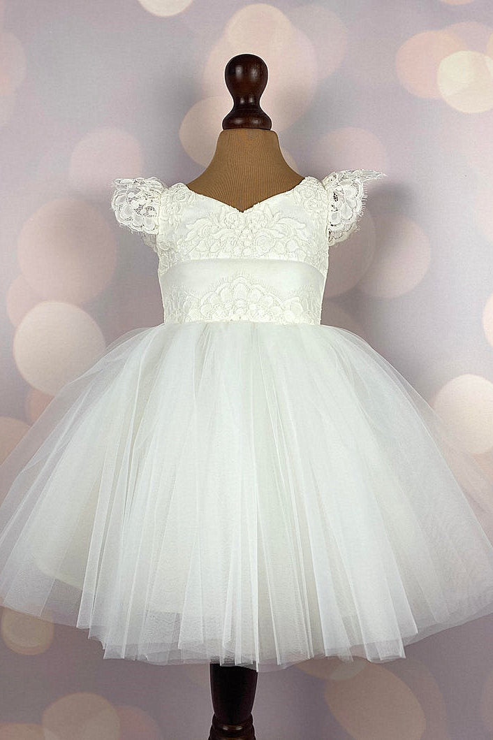 V-neck Hi-low Ivory Flower Girl Dresses, Cute Cheap Tutu Dresses, FG014