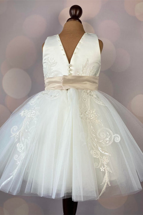 Ivory Lace Flower Girl Dress with Bow