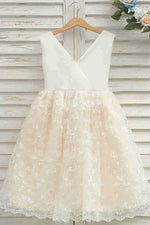 A-Line Champagne Lace Flower Girl Dress