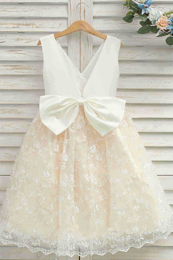A-Line Champagne Lace Flower Girl Dress