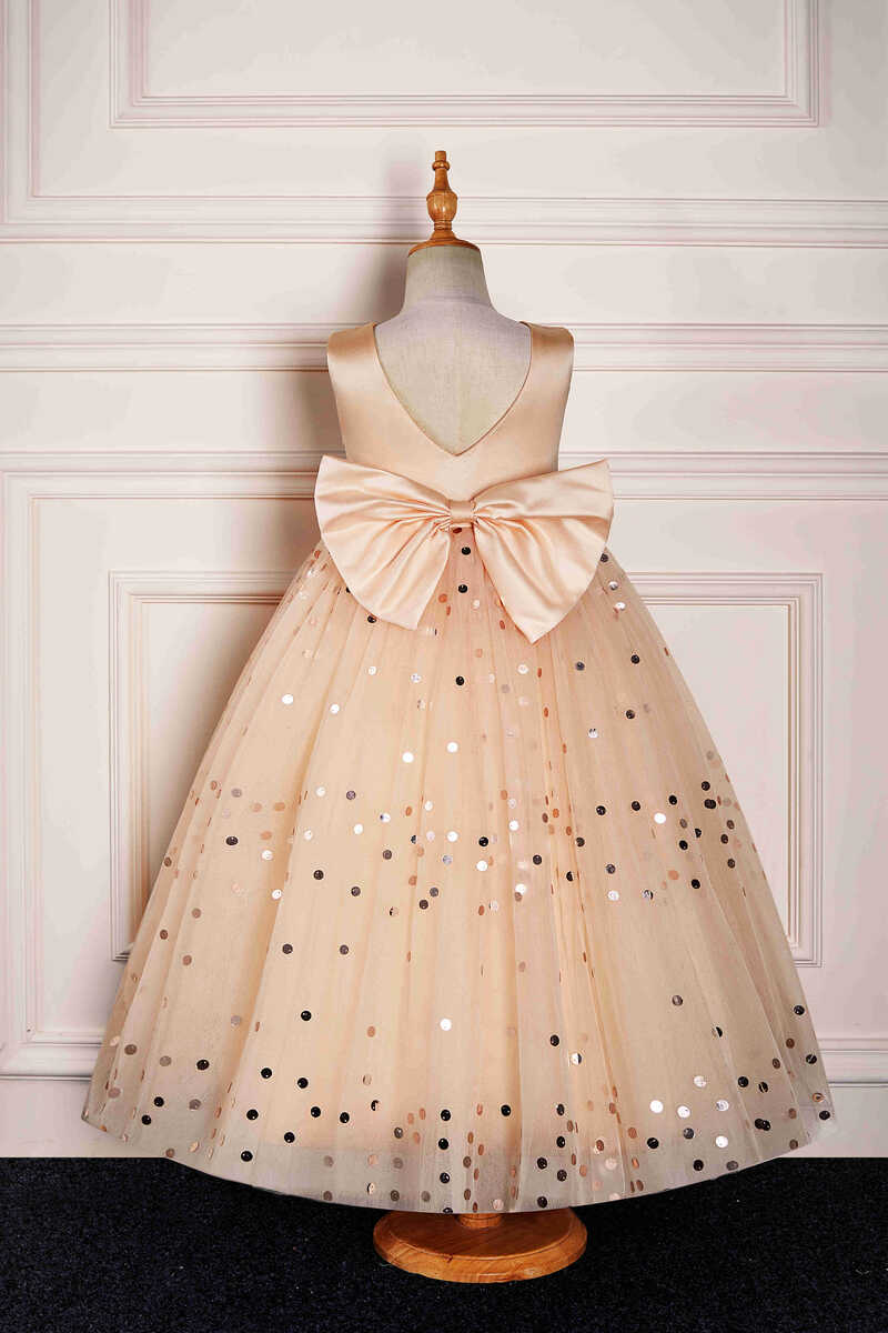 Cute Champagne Sequined Flower Girl Dress
