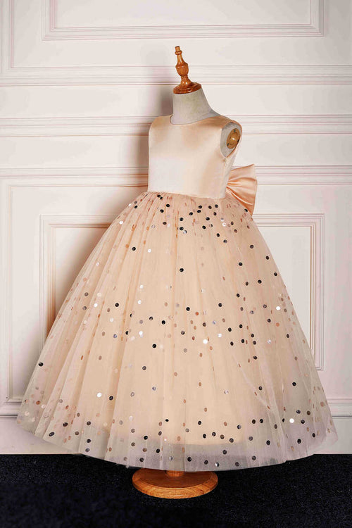 Cute Champagne Sequined Flower Girl Dress