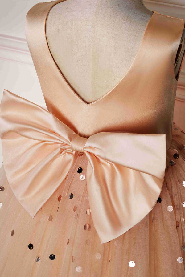 Cute Champagne Sequined Flower Girl Dress
